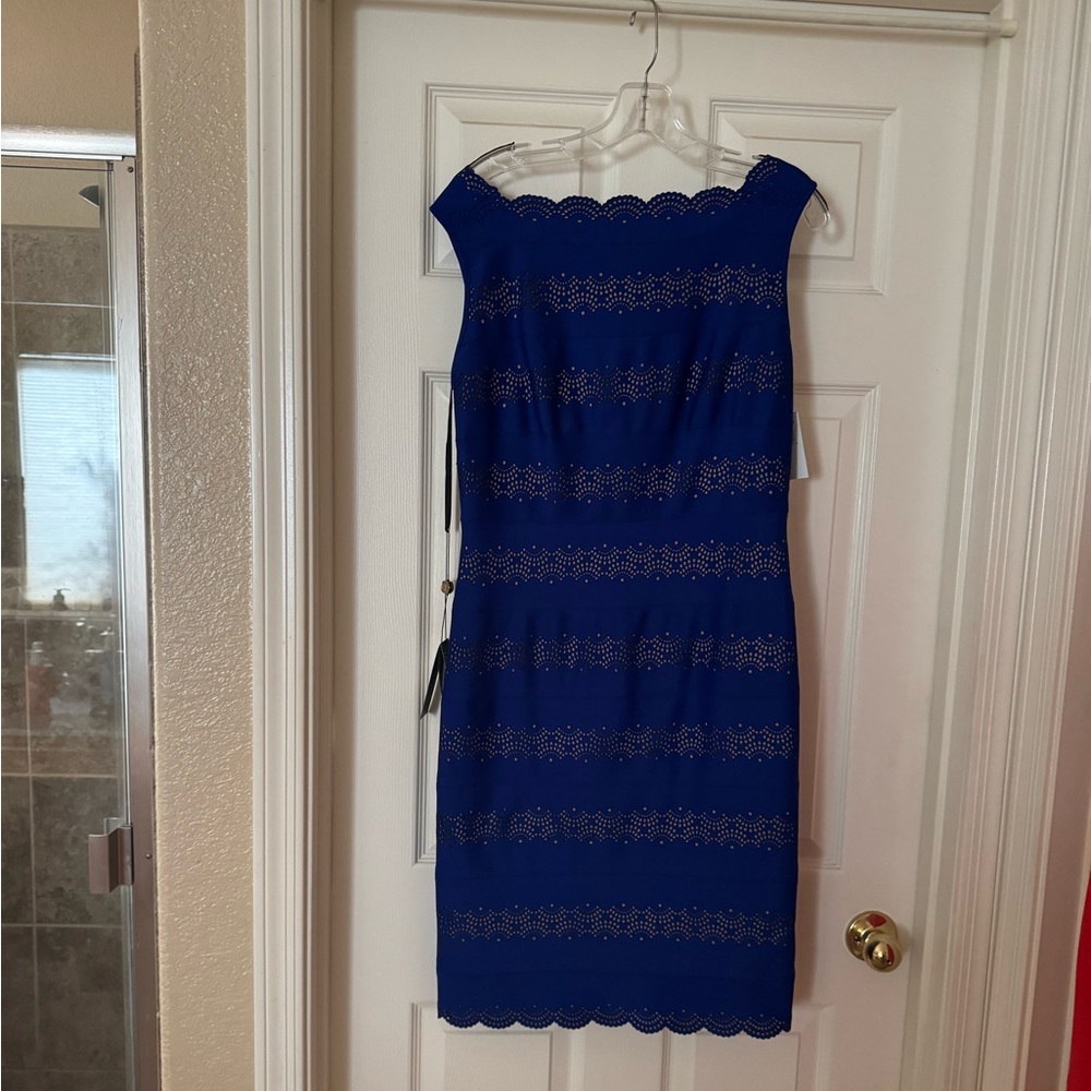 Tadashi Shoji Blue Cutout Sheath Dress Size L NWT